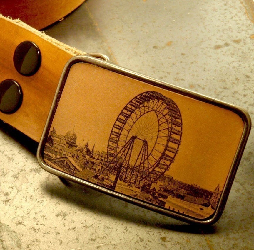 Vintage ferris wheel belt buckle, The flight bound leather belt buckle