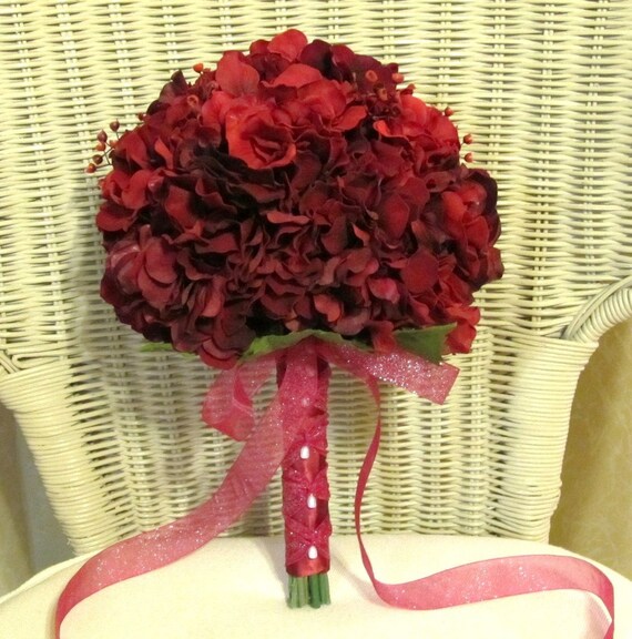 Burgandy and red hydrangea bridal bouquet From MyFavorsandFlowers
