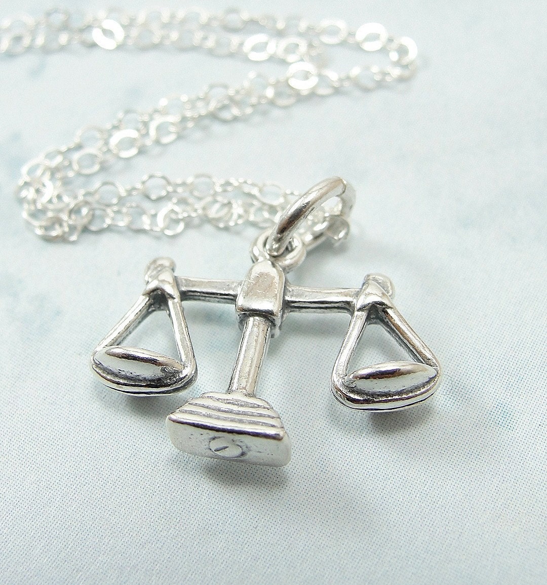 Scales of Justice Necklace - Sterling Silver Charm on a 17 inch Cable Chain