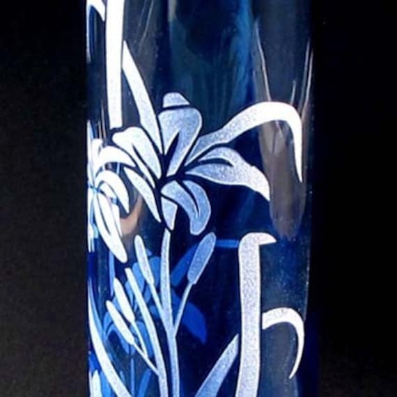 Lily Wedding Decor Blue Stargazer Lily Bud Vase Etched Glass