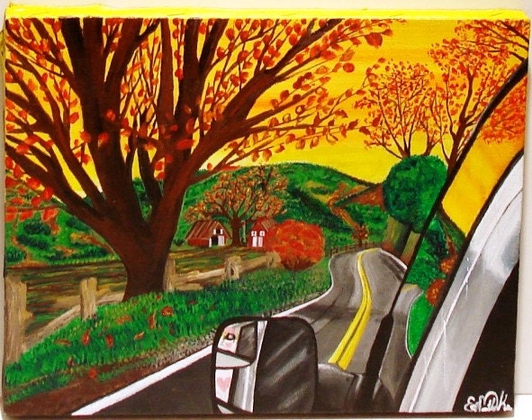 Original Acrylic Painting - Surreal Landscape Titled Road Trip