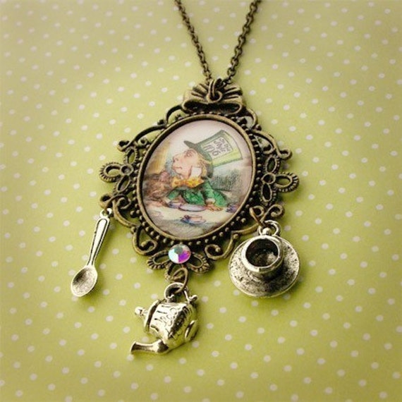 Alice In Wonderland Mad Hatter Tea Party Charm Necklace