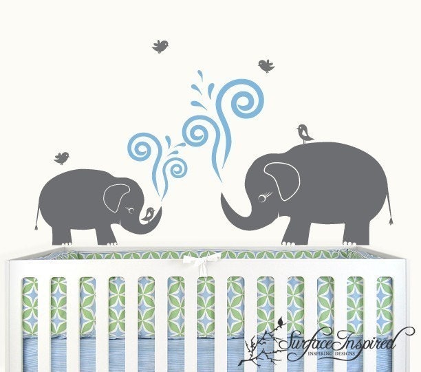 Removable Vinyl wall sticker wall decal Art - Nursery Elephants -