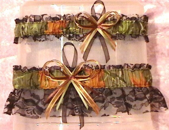 Hunting Camo Wedding Garter Set Black or Ivory or White Lace From narfer99