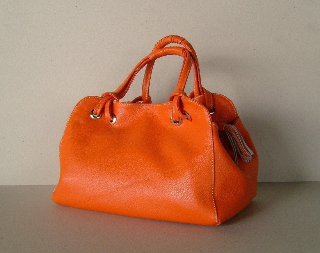 Orange leather handbag / purse / shoulderbag / Candy / tftateam