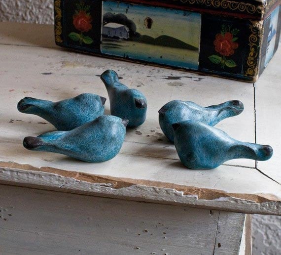 Bird sculpture, set of 5 blue birds In stock