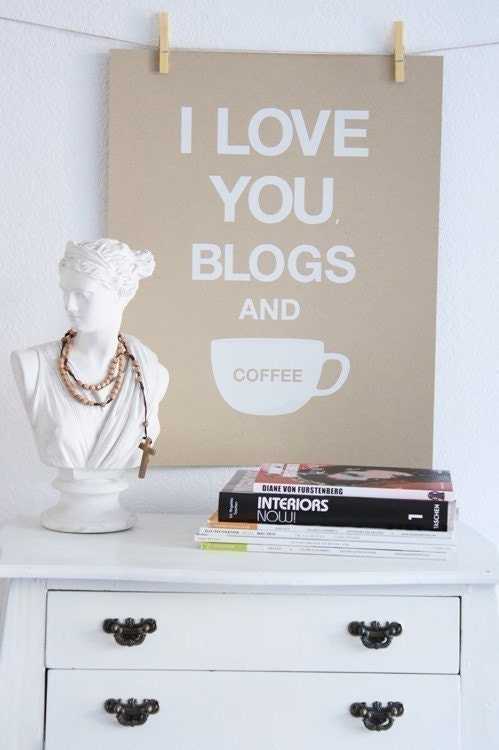 I Love You Blogs and Coffee Print (Kraft)