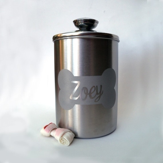 8.5 in - Personalized Dog Treat Jar with Name in Bone