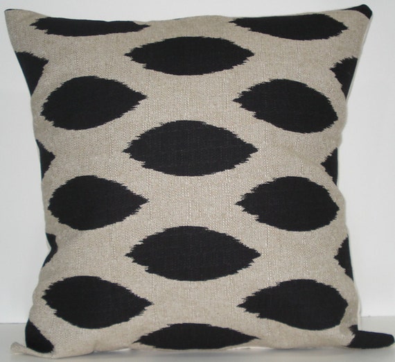 New 18x18 inch Designer Handmade Pillow Cases. Black ikat fabric.