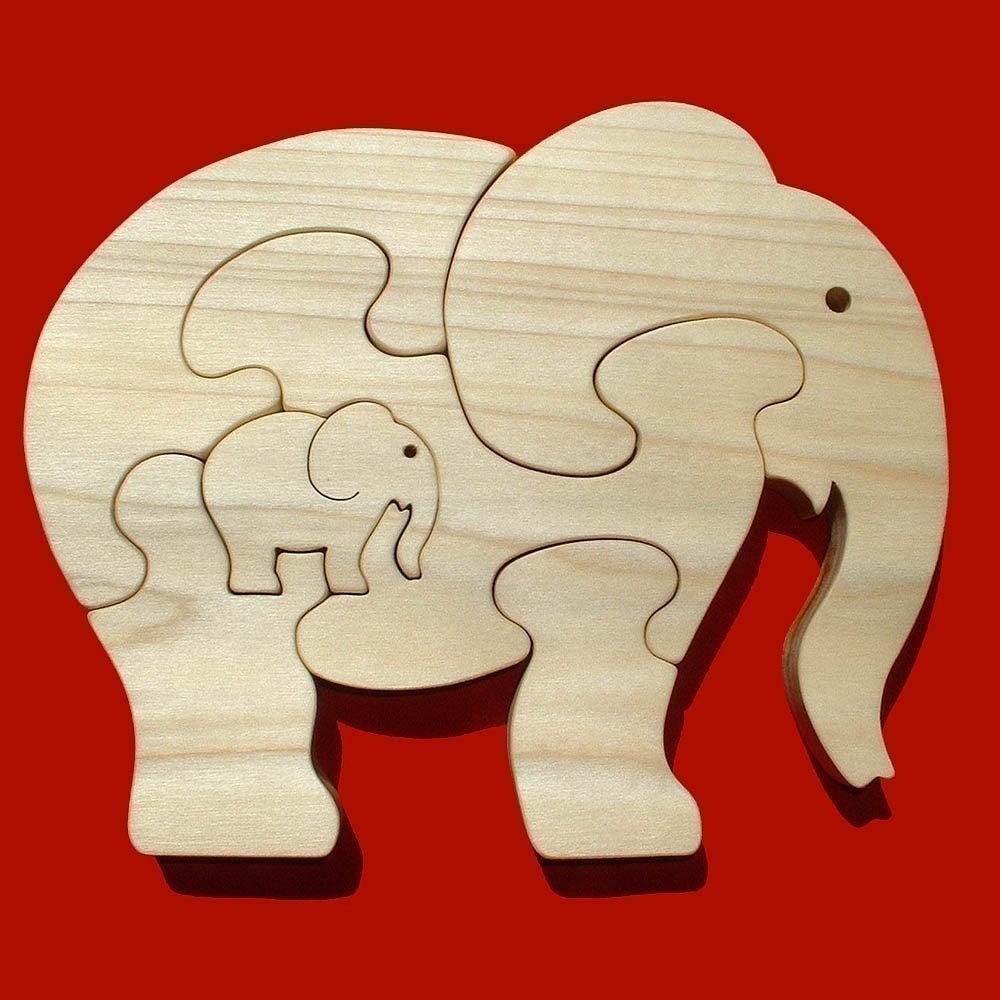 Elephant With Calf - Childrens Wood Puzzle Game - New Toy - Hand-Made - Child-Safe