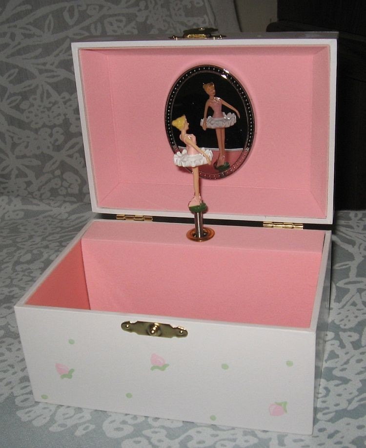Jewelry box with ballerina, green pink, hand painted, personalized