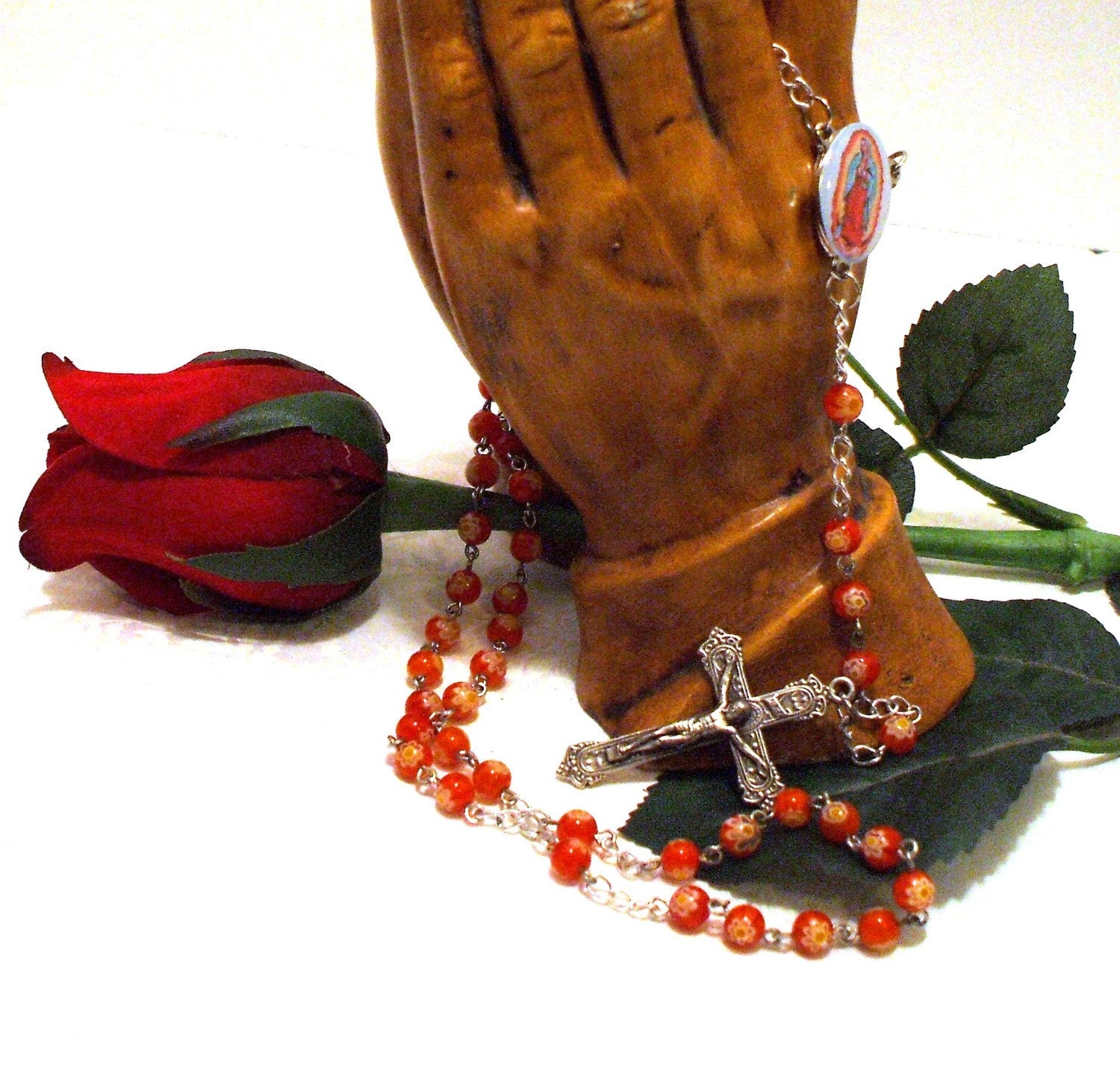 Our Lady of Guadalupe Orange Millefiori Catholic Rosary - FREE SHIPPING