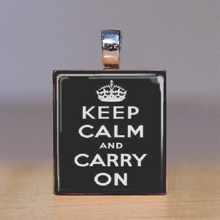 Scrabble Tile Pendant - Keep Calm and Carry On - Black - Large Print