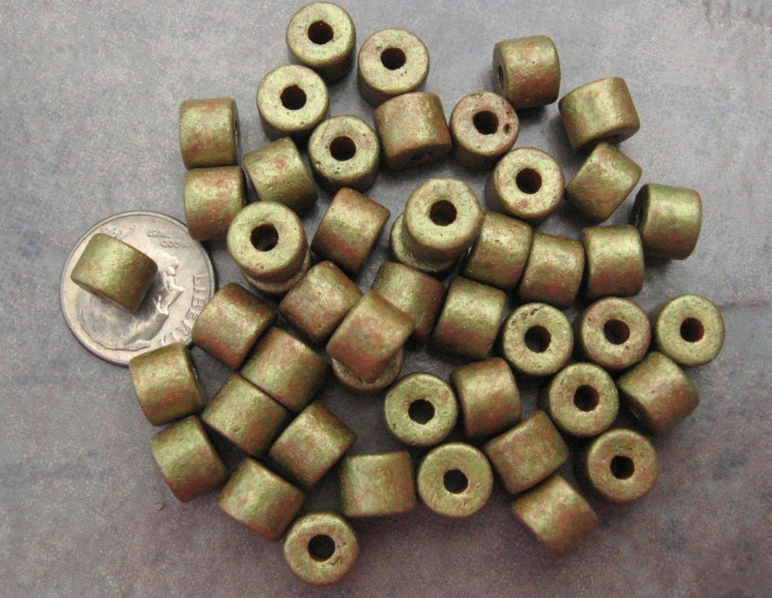 10 ANTIQUE GOLD Greek Ceramic Beads 8x7mm Short Tube