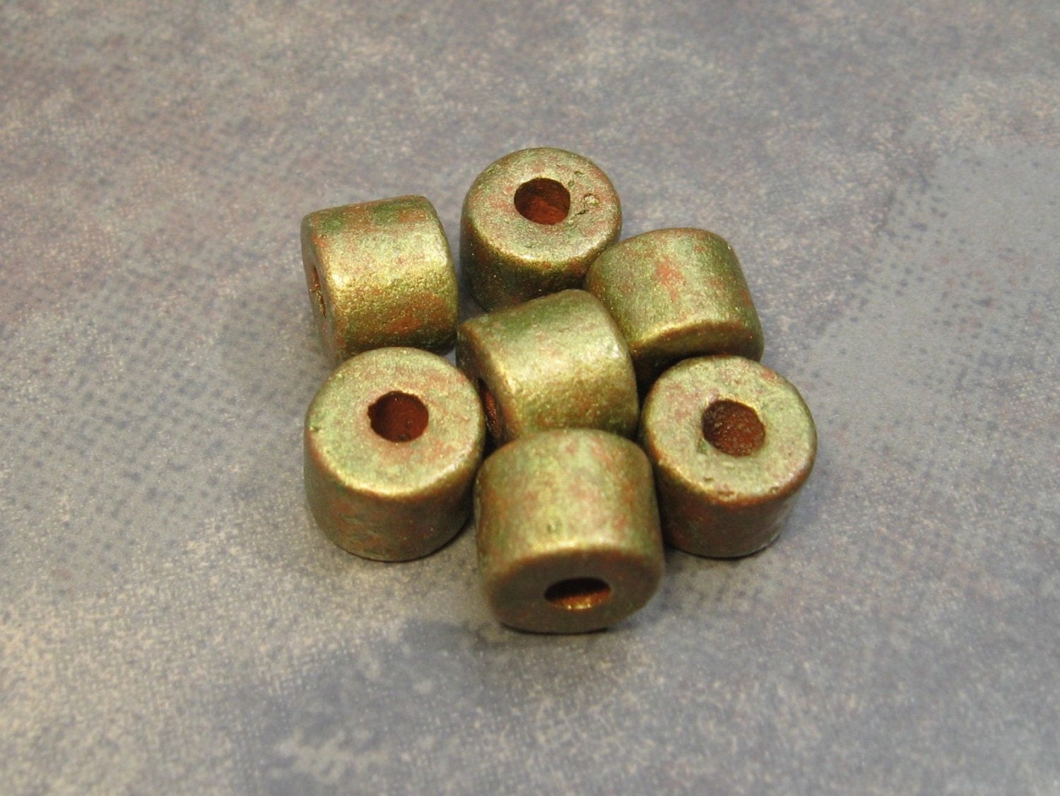 10 ANTIQUE GOLD Greek Ceramic Beads 8x7mm Short Tube