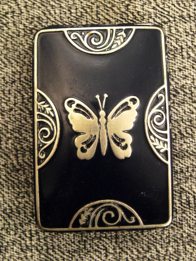 RARE 1927 COMPACT Lucretia Vanderbilt  Butterffly Enamel signed Mirror Rouge