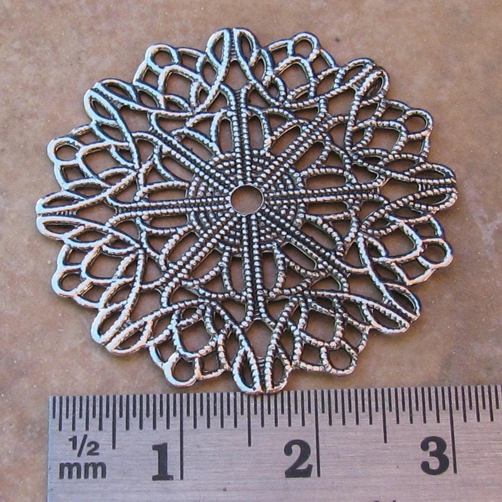 3 Antique Silver Round Filigree Jewelry Findings 449