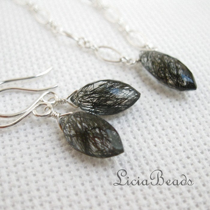 Slice of Life - Tourmalinated Quartz, emerald and sterling silver earring and necklace set