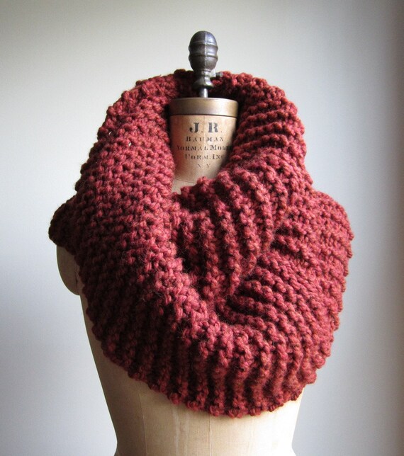 Super Snuggly Chunky knit cowl Burnt Sienna Rust.