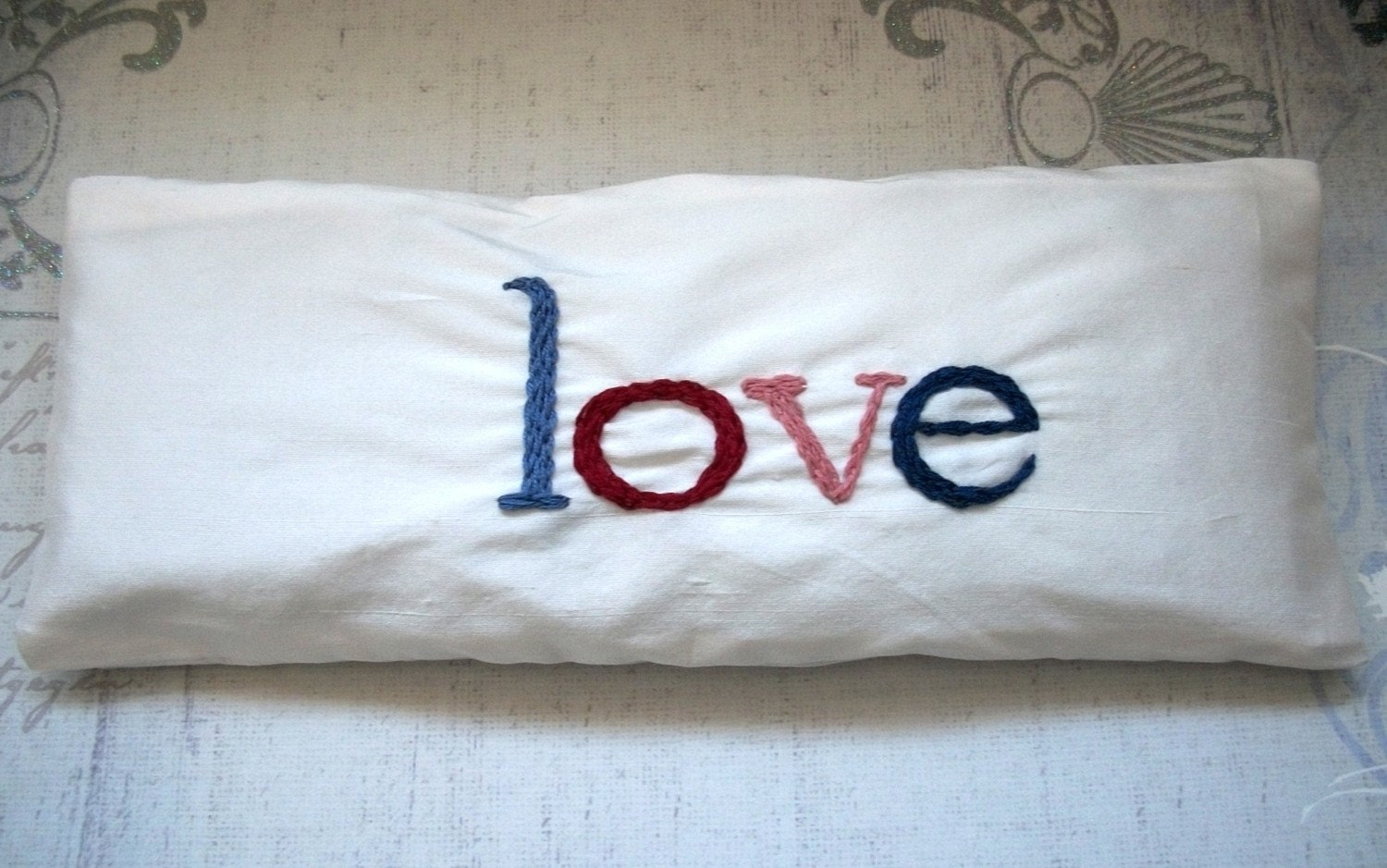 Gift  of Love Lavender and Flaxseed Eye Pillow with Hand Embroidery by Dolce Dreams
