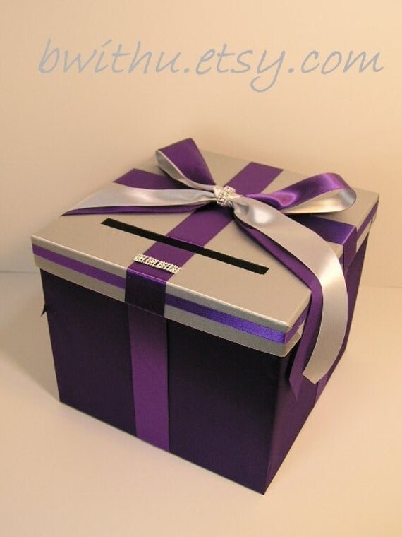 Silver and Purple Wedding Money Box Card Box Gift Card Box HolderCustomize