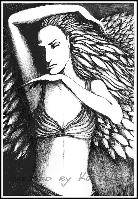 Woman Angel drawing print From KottaArt