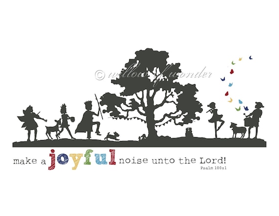 Bold Font - Silhouette Scripture Print - Make A JOYFUL Noise - primary colors