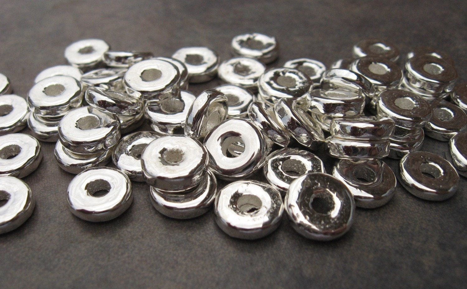 50 SILVER 8mm Round Washers - Greek Ceramic Metalized Beads