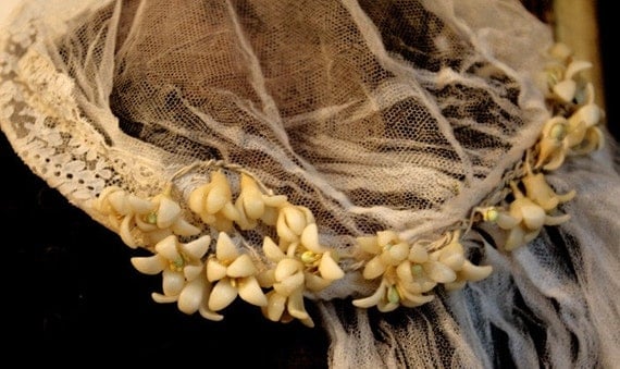 1880s French Wax Flowers Wedding Veil Amazing