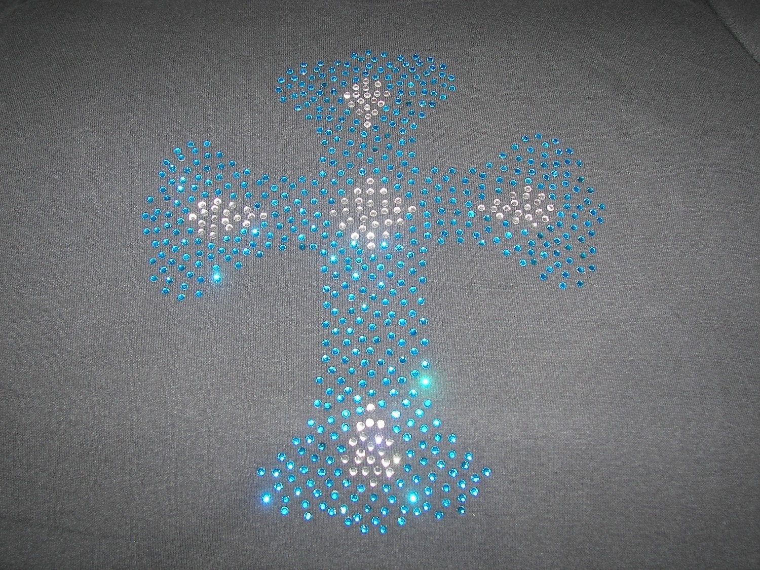 Aqua Blue Bling Custom Crystal Cross Shirt-Lots of sparkle and BLING-