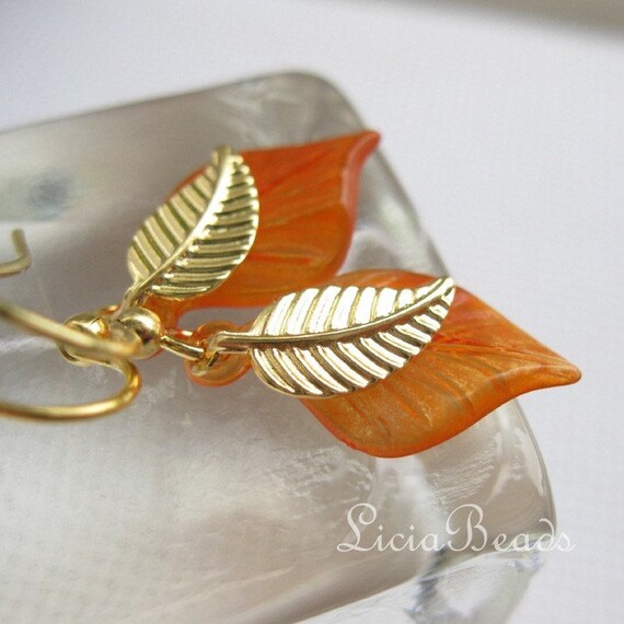 Fire Glow - orange and gold leaf earrings