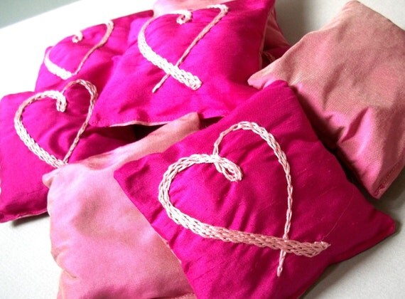 Lavender Sachet  in Dupioni Silk Hand Embroidered by Dolce Dreams