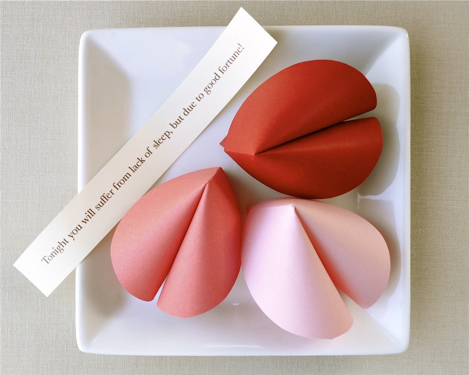 PAPER Fortune Cookie (1 cookie) - your choice of red, light pink or dark pink