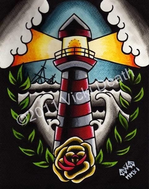 The Lighthouse original tattoo painting From vickideath