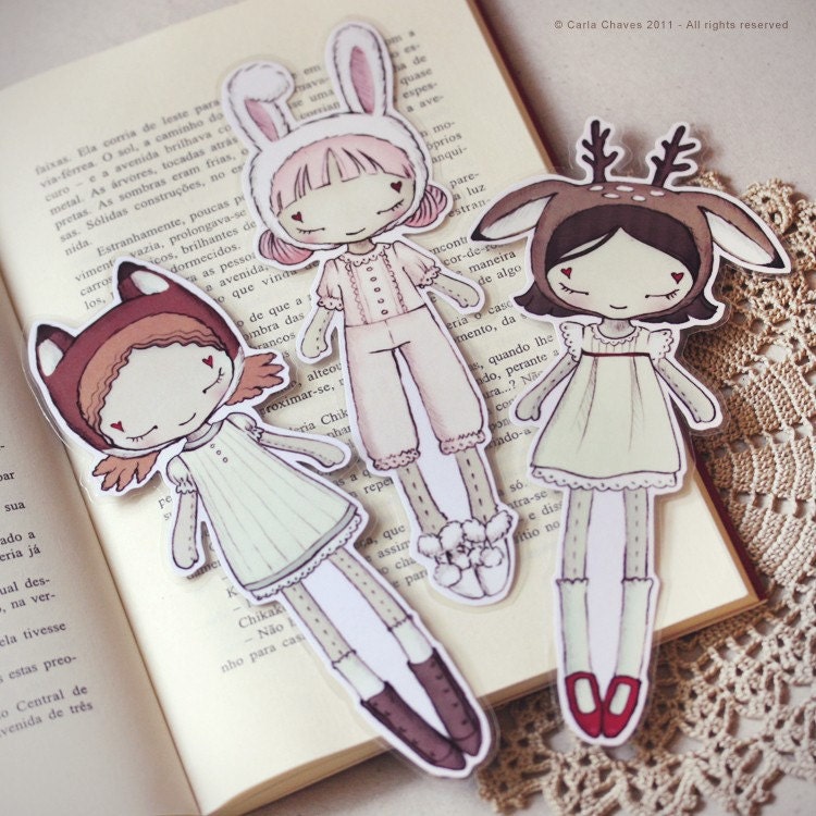 Three Cute Friends set of bookmarks