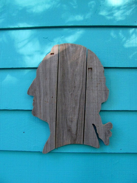 George Washington made of recycled fence wood,
