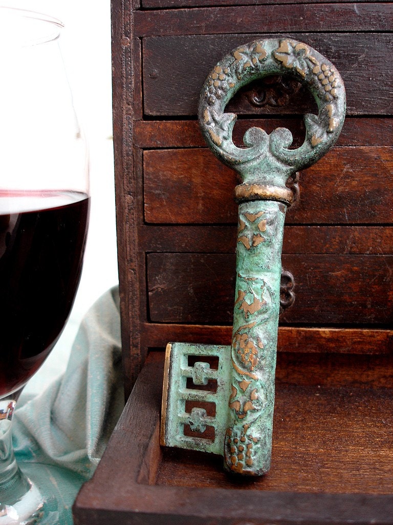 Giant Vintage Brass Skeleton Key Corkscrew and Bottle Opener ... Tuscany