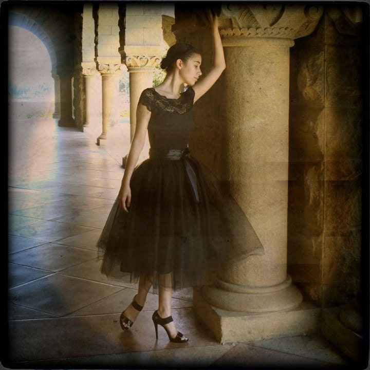 Black tulle skirt tutu for women.  Lined with black satin and a black satin ribbon waist.