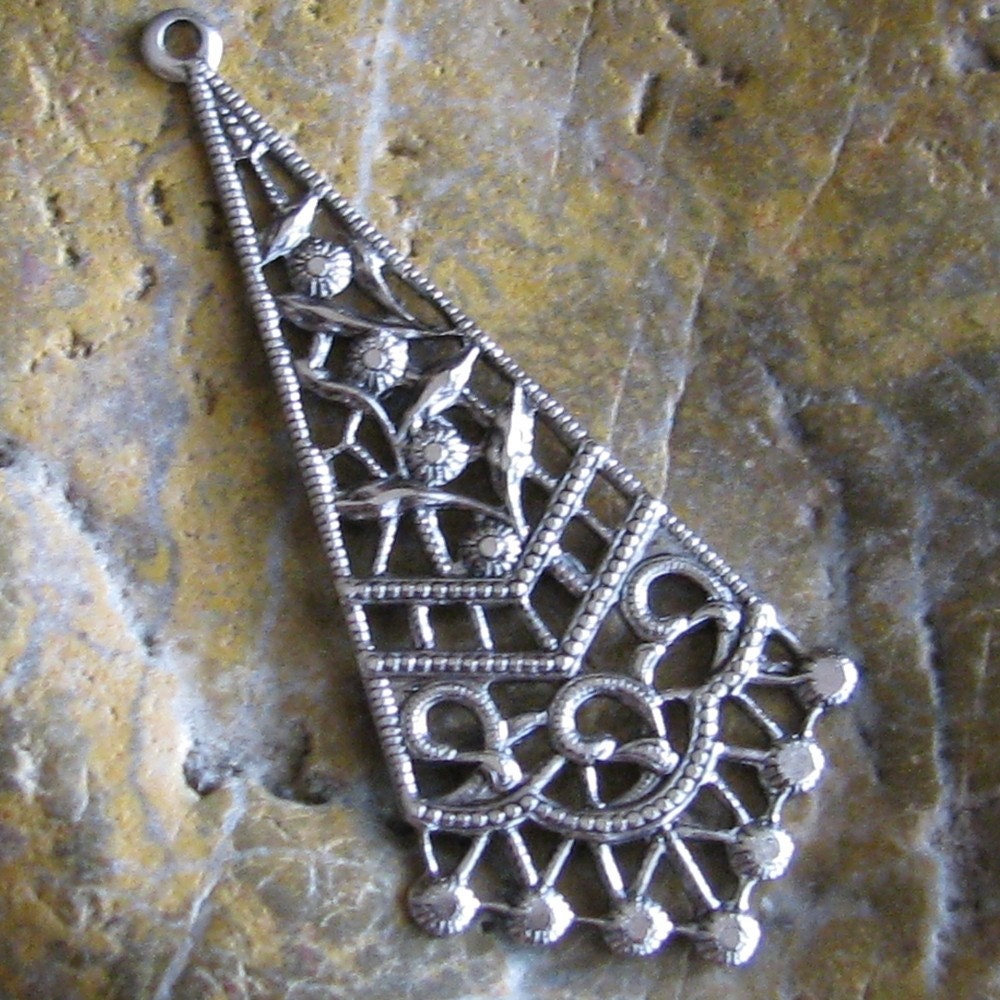 6 Antique Silver Plated Filligree Drop Earring Making Supplies 638