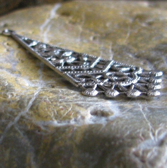 6 Antique Silver Plated Filligree Drop Earring Making Supplies 638