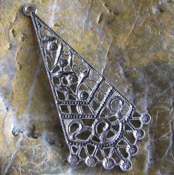 6 Antique Silver Plated Filligree Drop Earring Making Supplies 638