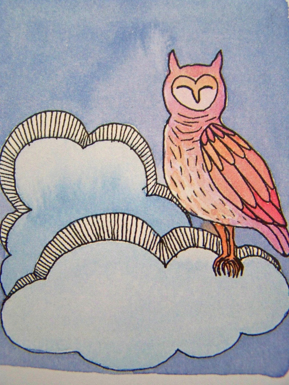 Owl in the Clouds- 4x5 Print of Original Watercolor