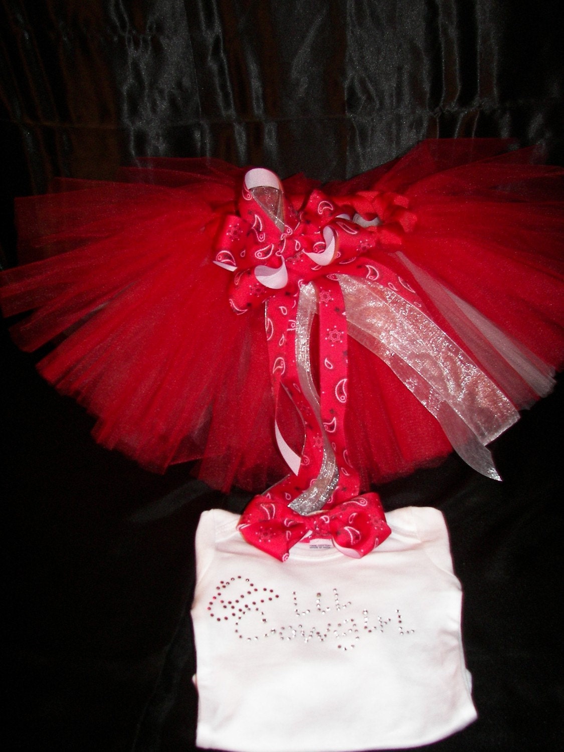 LiL Cowgirl Bling Boutique Style Tutu Set-REVERSIBLE Tutu-Bandana Print Hairbow-