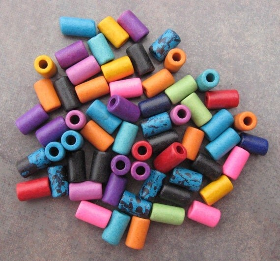 20 Greek Ceramic BRIGHT ASSORTMENT Beads Small Tube 6x10mm