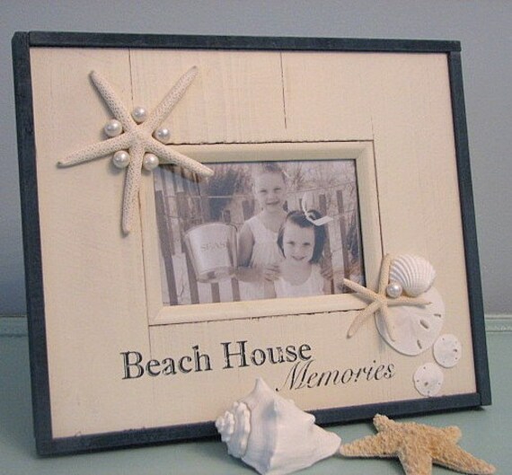 Shell Frame - Пляж Декор Seashell Frame ш Starfish & ежей на Barnwood