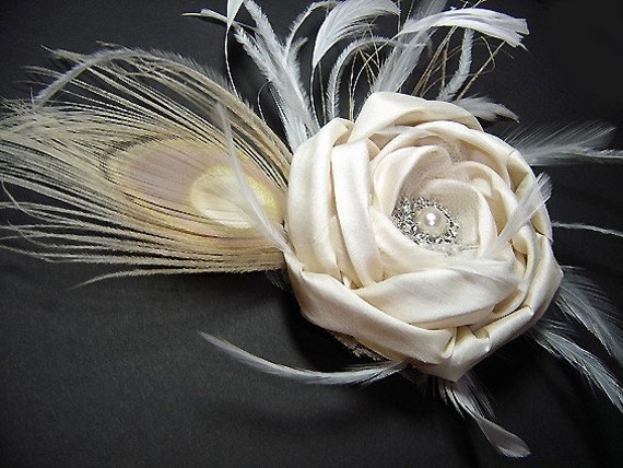 Made to order - Florence Spring - Peacock Bridal Pure Dupioni Silk Rose Hair Clip  FASCINATOR