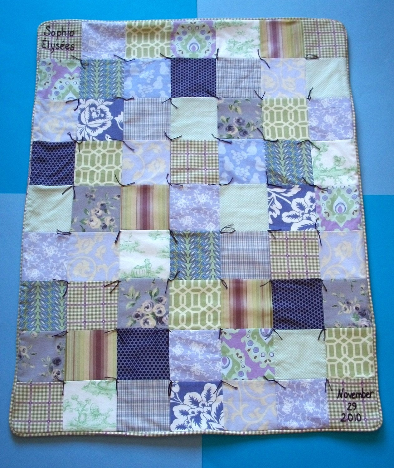 Baby Girl Quilt with Custom Hand Embroidery by Dolce Dreams