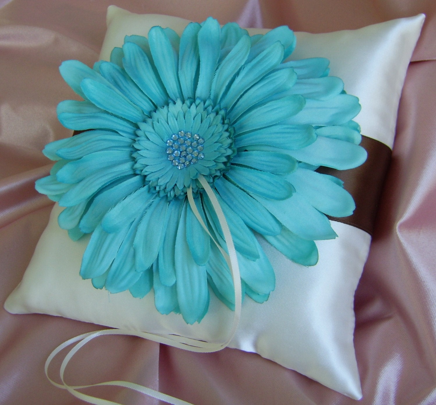 Chocolate brown and Tiffany Blue Wedding Colors Gerbera Diasy Ring Bearer 
