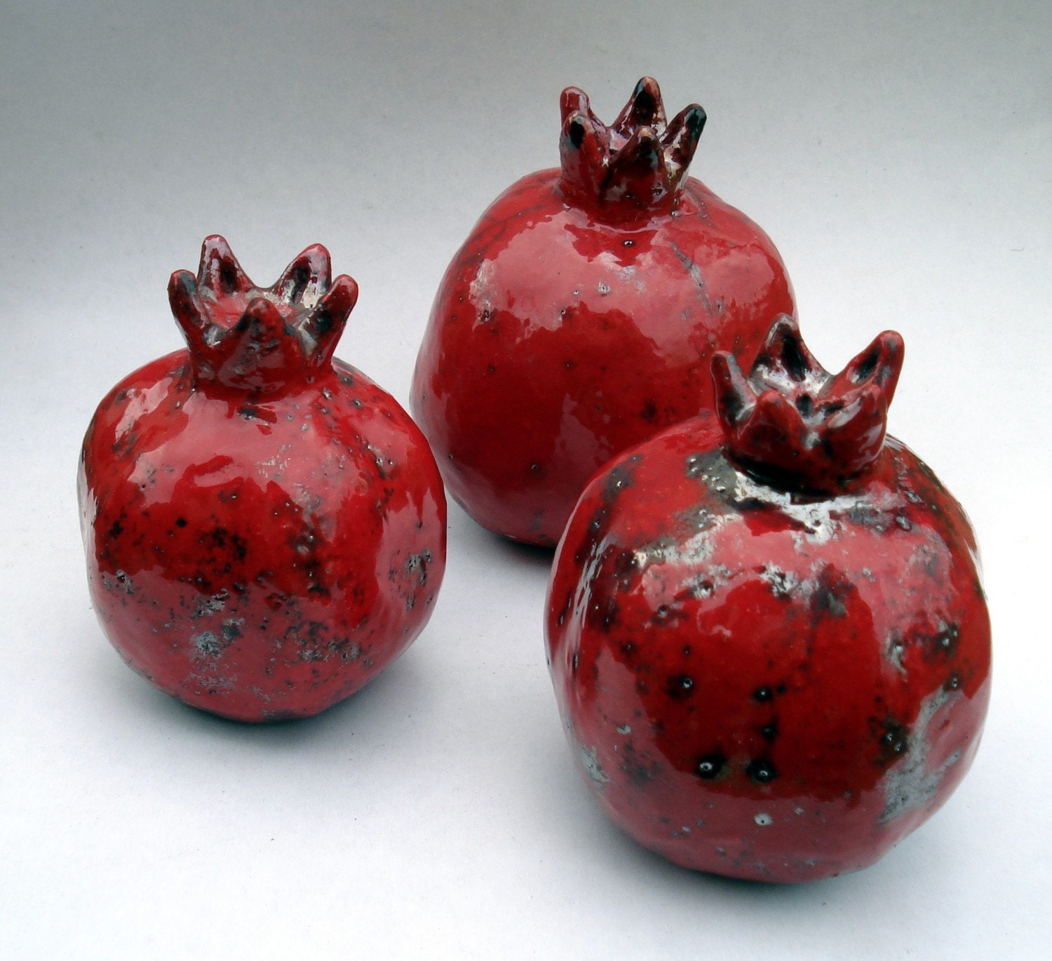 Raku Fired Ceramic Pomegranate - Large