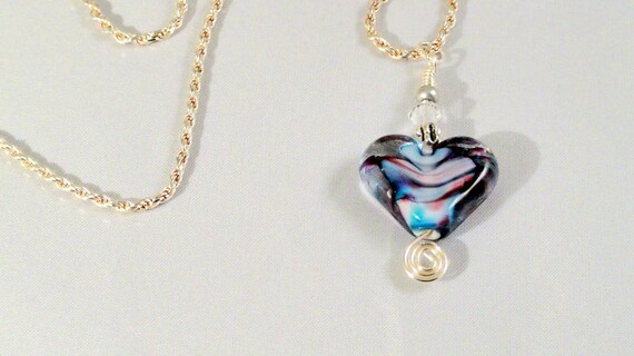 Purple & Blue Heart Lampwork Necklace